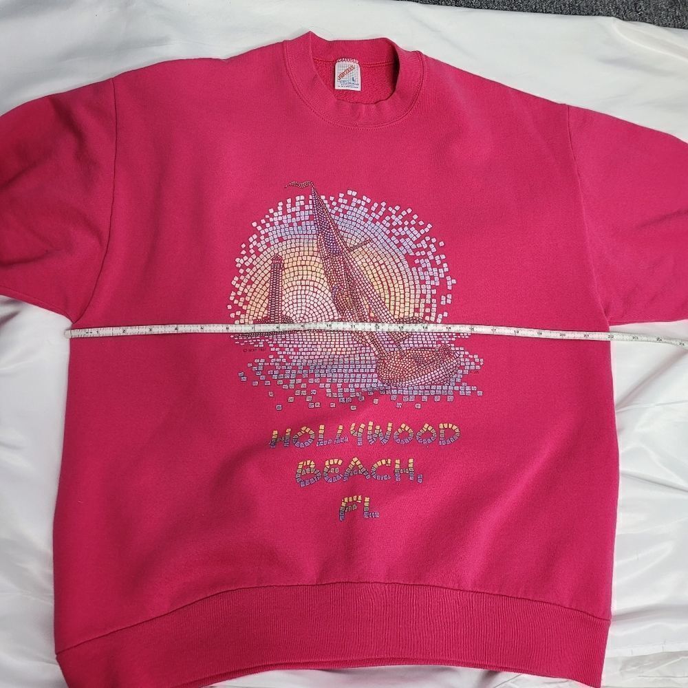 VINTAGE 90s sweatshirt Hollywood Beach FL mosaic crew neck unisex L - Picture 7 of 8